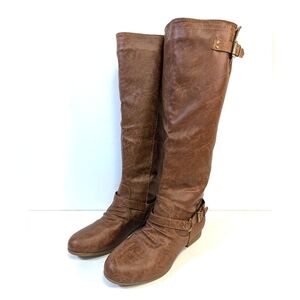 Women's Fashion Low Flat Heel Mid-Calf  Knee High Riding Boot Shoes Size 7.5